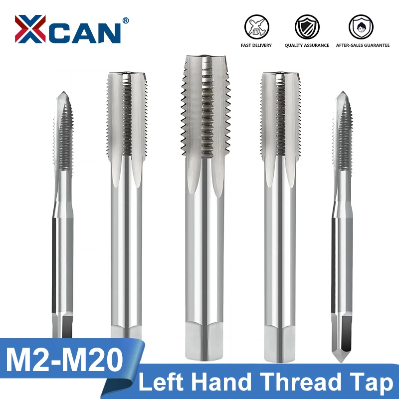 XCAN Thread Tap M2-M20 Metric Left Hand Machine Tap HSS Steel Screw Machine Plug Tap Drill Metal Threading Tapping Tools