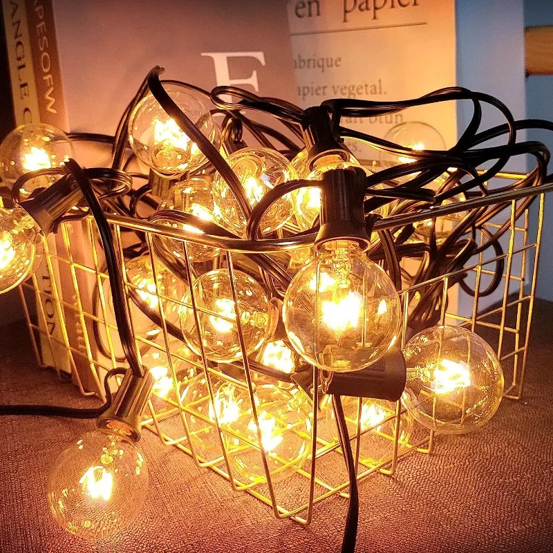 25PCS G40 Tungsten Wire Bulb European Standard Outdoor Waterproof Light String E12 Glass 220V Incandescent Bulb Ambient Light