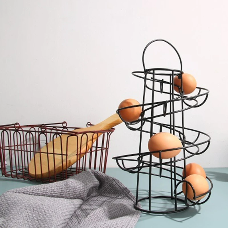 Egg Storage Rack Iron Spiral Egg Holder Art Display Restaurant Basket Storage Rack Deluxe Spiraling Dispenser Basket Roller Rack