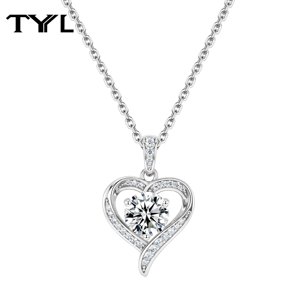 TYYL 1/2 ct Moissanite Heart Pendant Necklace 925 Sterling Silver VVS1 Diamond Clavicle Chain Gift for Women Valentine's Jewelry