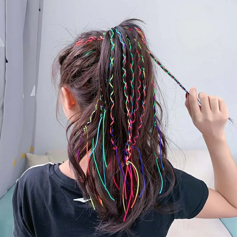 Mix Colorful 5-20Pcs Hair Braids Rope Strands For African Braid Girl DIY Ponytail Hair Ribbons Women Styling Hair Accessories