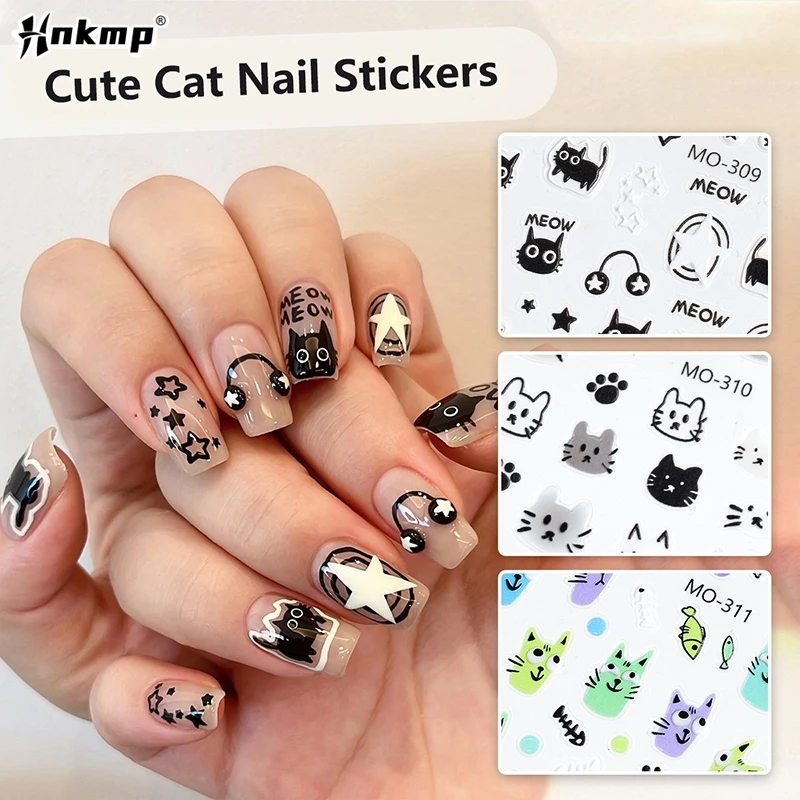 Kawaii Cute Little Cat Nail Stickers Cartoon Cat Stars Nail Stickers Graffiti DIY Nail Art Decoration Stickers Accessories