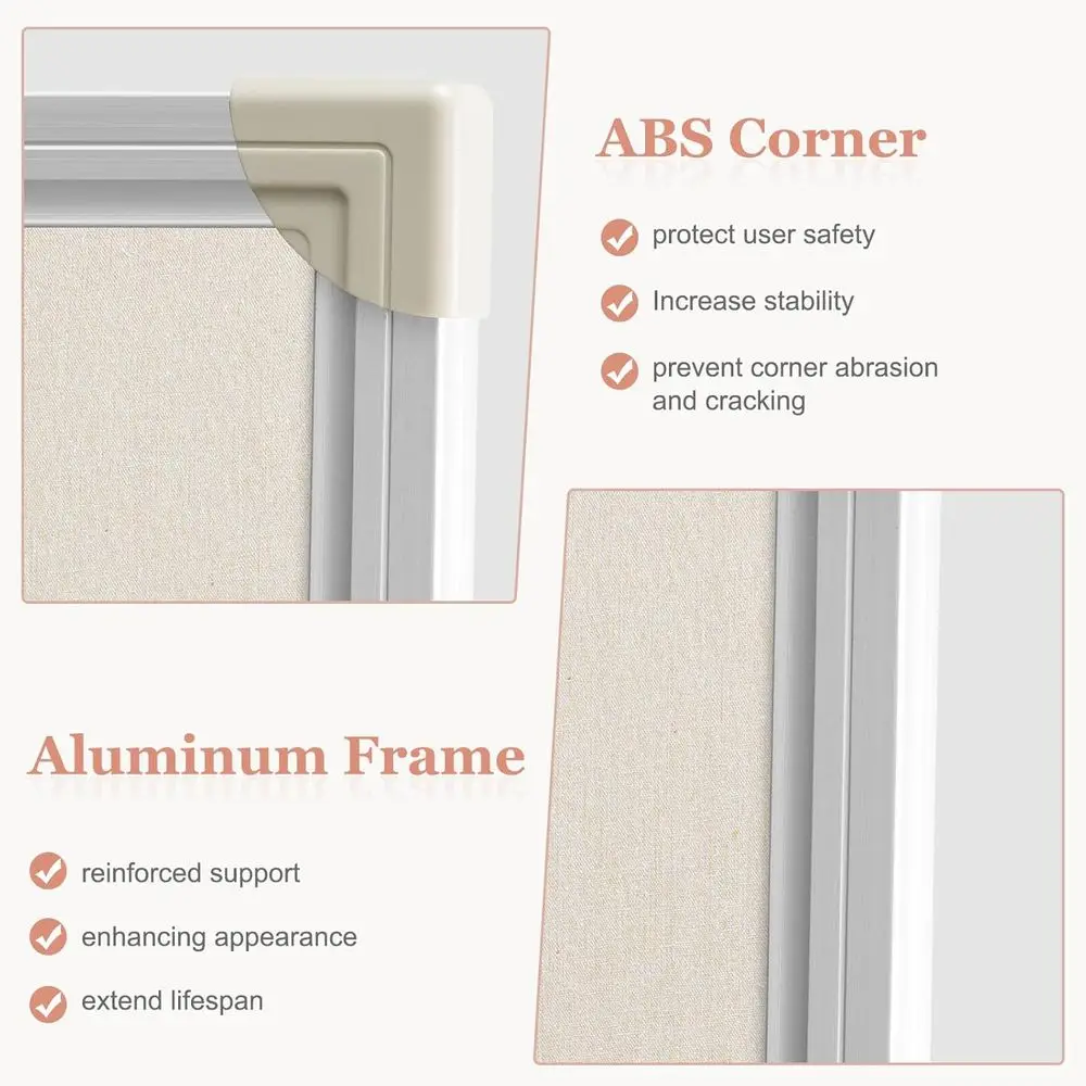 Foldable Linen-Covered Corkboard, 48x36, Aluminum Framed, Vision Board for Office or School, 20 Pins Included