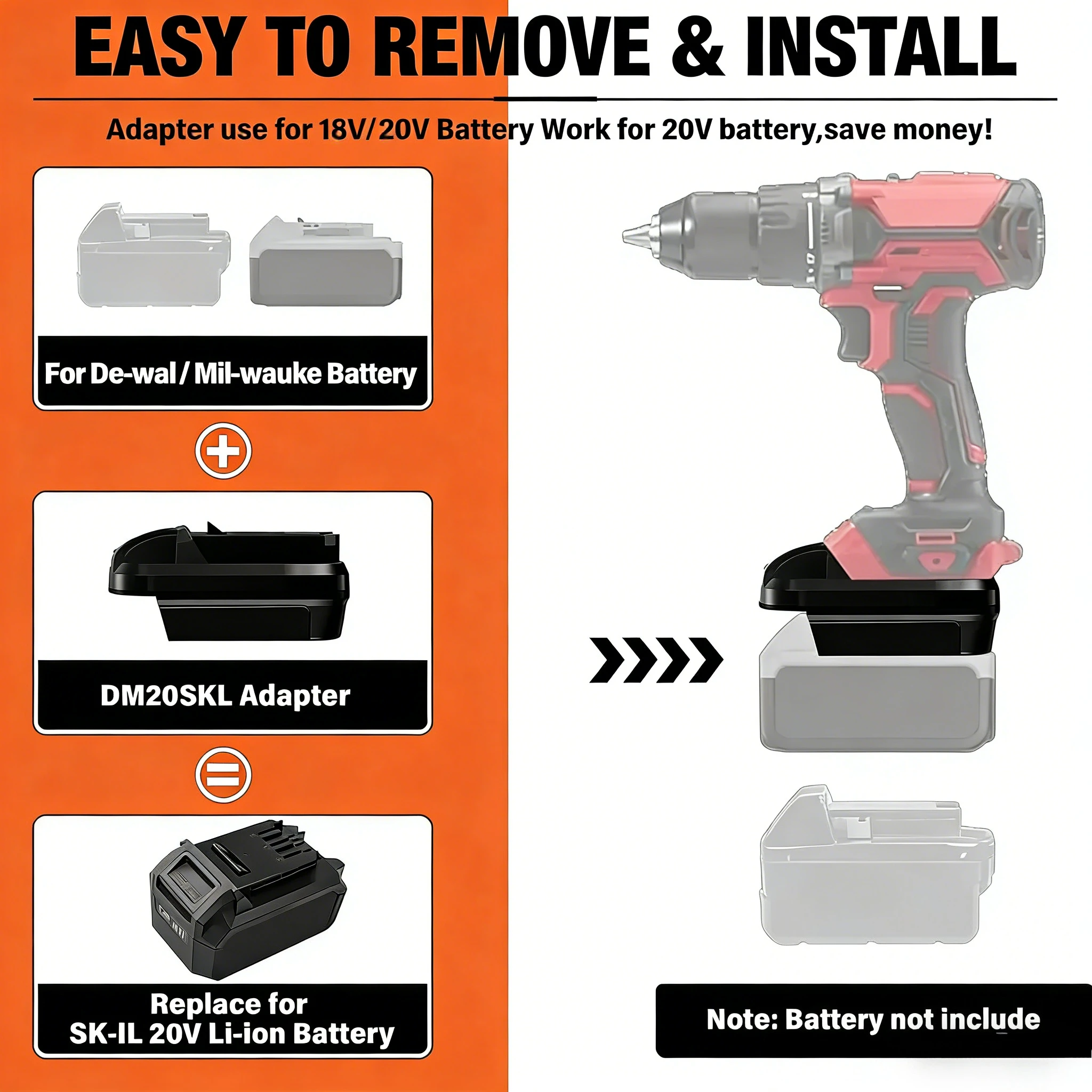 

DM20SKL for Dewalt to for SKIL tool Adapter for Milwaukee 18v Li-ion Battery Converter to for SKIL 20V Power Tool Drill