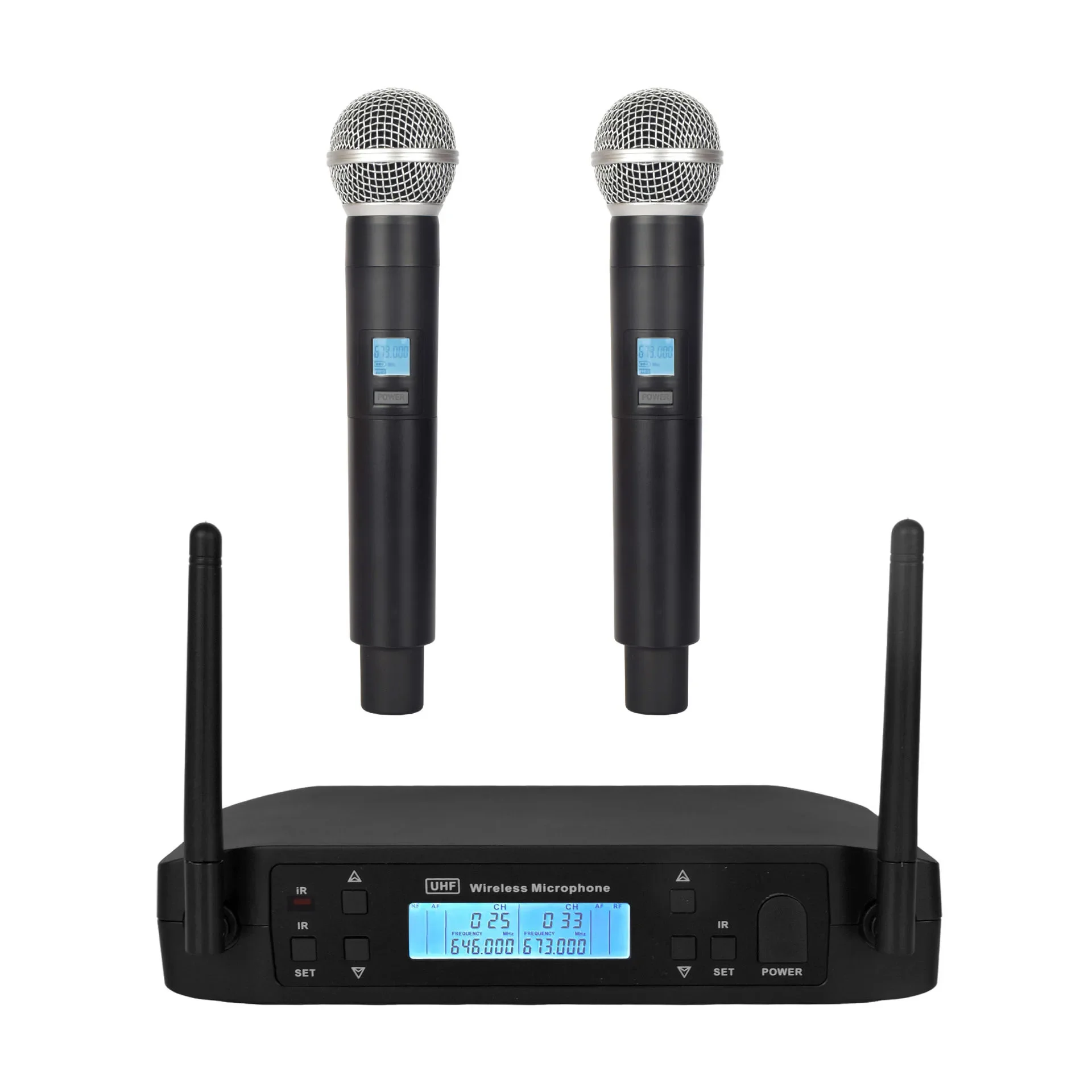 Wireless Microphone Handheld Dual Channels UHF Fixed Frequency Dynamic Mic For Karaoke Wedding Party Band Church Show