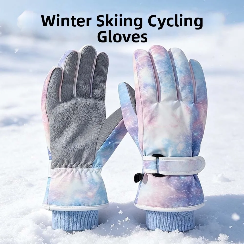 Waterproof Mitten Fleece Lined Tie Dye Gloves Thick Warm Windproof Ski Mittens Soft Durable Touchscreen Handwear Daily Commute