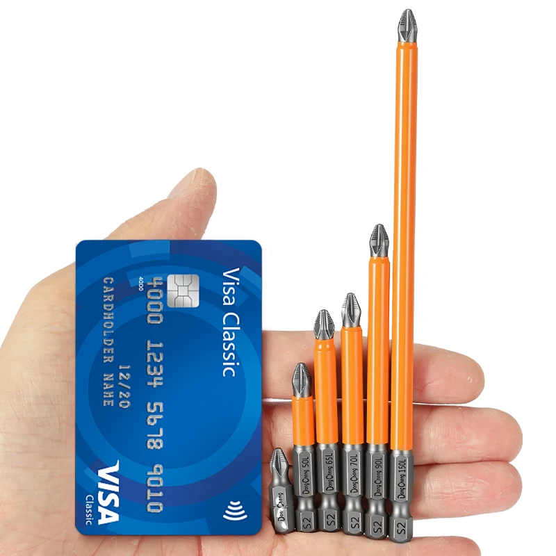 Conjunto de Pontas Magnéticas Antiderrapantes para Chave de Fenda, Aço Liga S2, Resistência ao Impacto, Pontas de Aço Liga com Haste Hexagonal, Adequadas para Ferramentas Elétricas