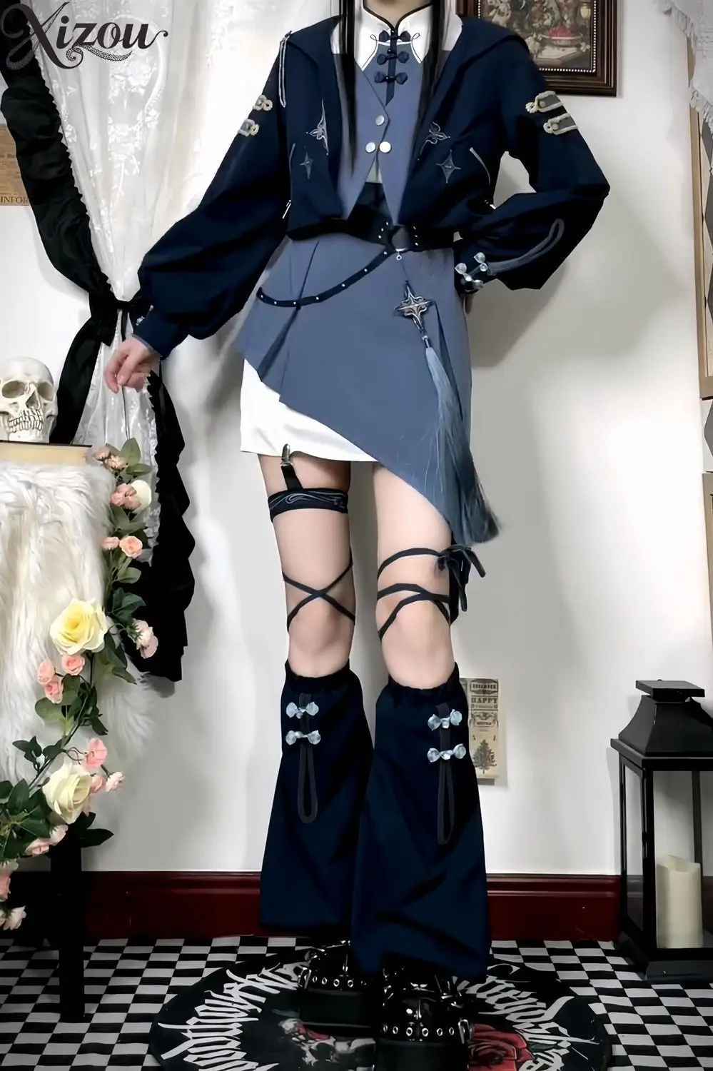 Women Chinese Style Four Piece Set Hooded Embroidery Jacket Irregular Dress Oriental Cos Uniform Outfit 2026 Taoism Spring