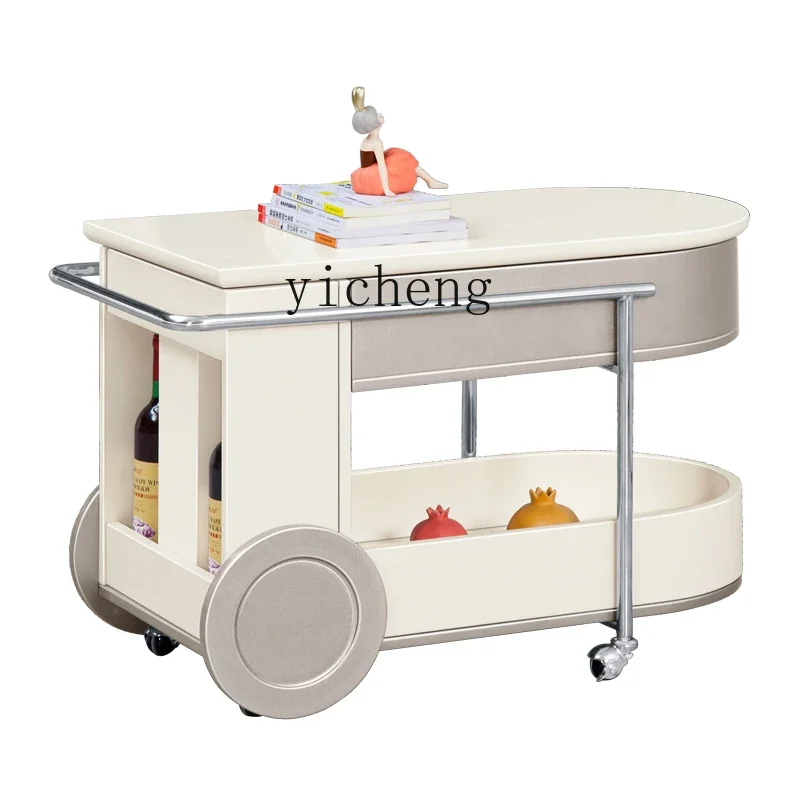 

Zws. Mobile tea table trolley living room multi-functional side few lockers solid wood tea cabinet