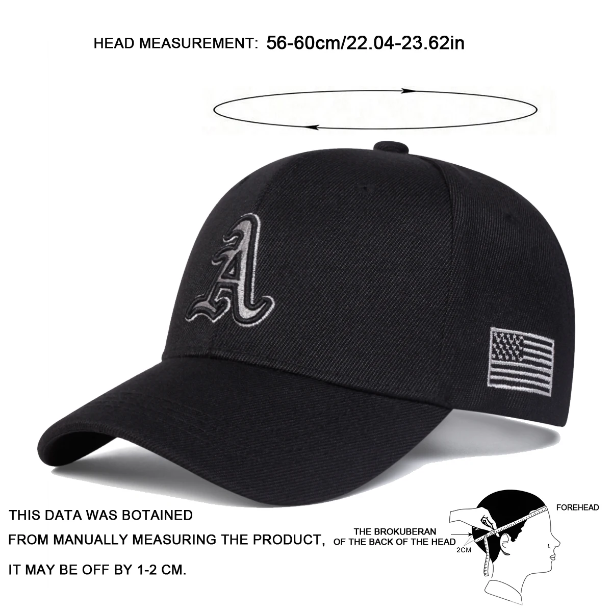 Unisex A Letter Embroidery Side American Flag Baseball Caps Spring Autumn Outdoor Adjustable Casual Hats Sunscreen Hat