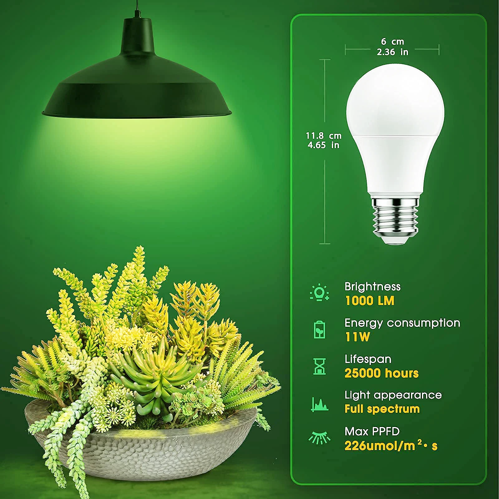 BorrowLED Grow Light para Plantas de Interior, Lâmpada A19, Lâmpadas Full Spectrum Plant, E26, E27, Base 9W, Início de Sementes