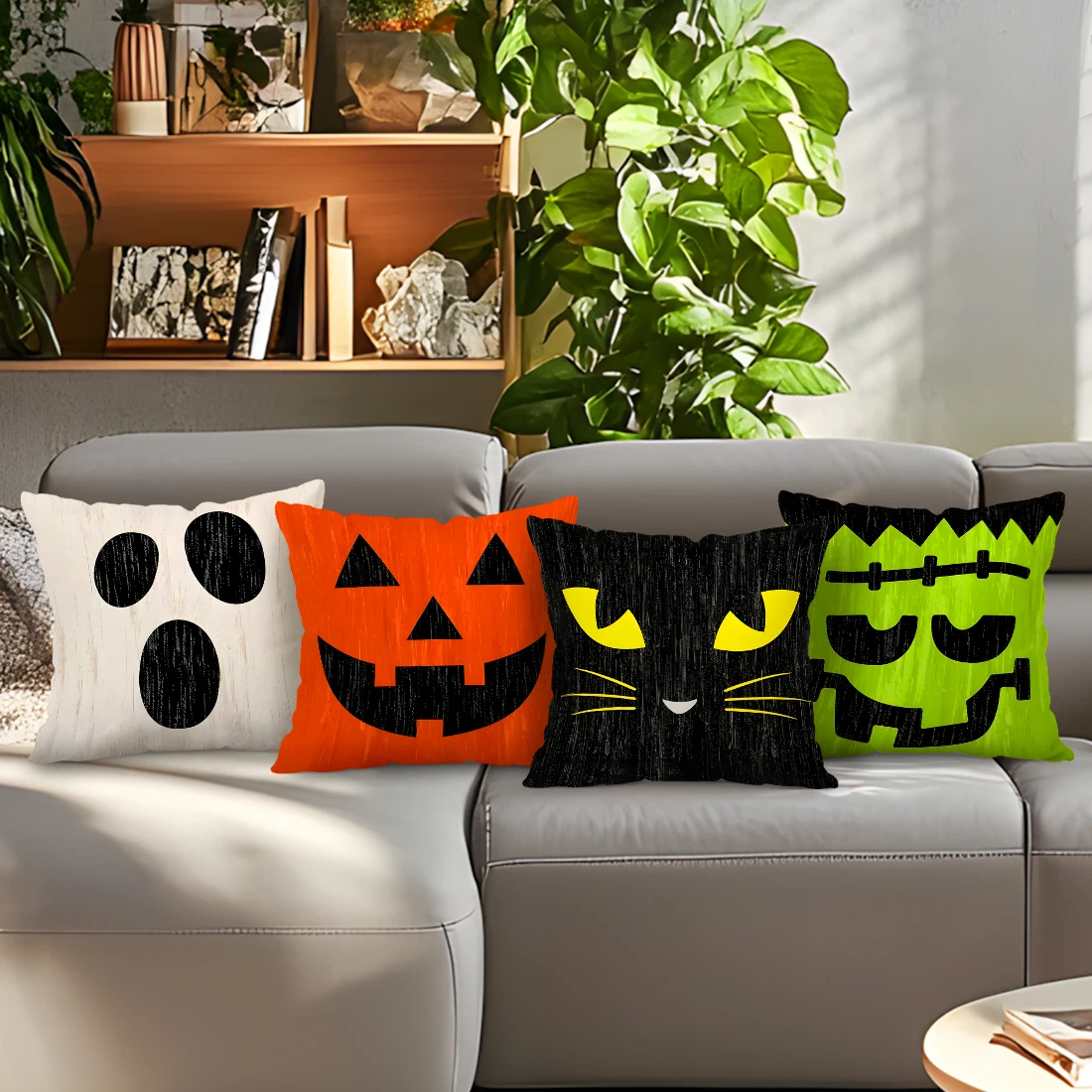 

Halloween Emoticons Cushion Pillowcase Printed Polyester 45x45cm Throw Pillowcover Decorative Sofa Cushion Pillowslip Home Decor