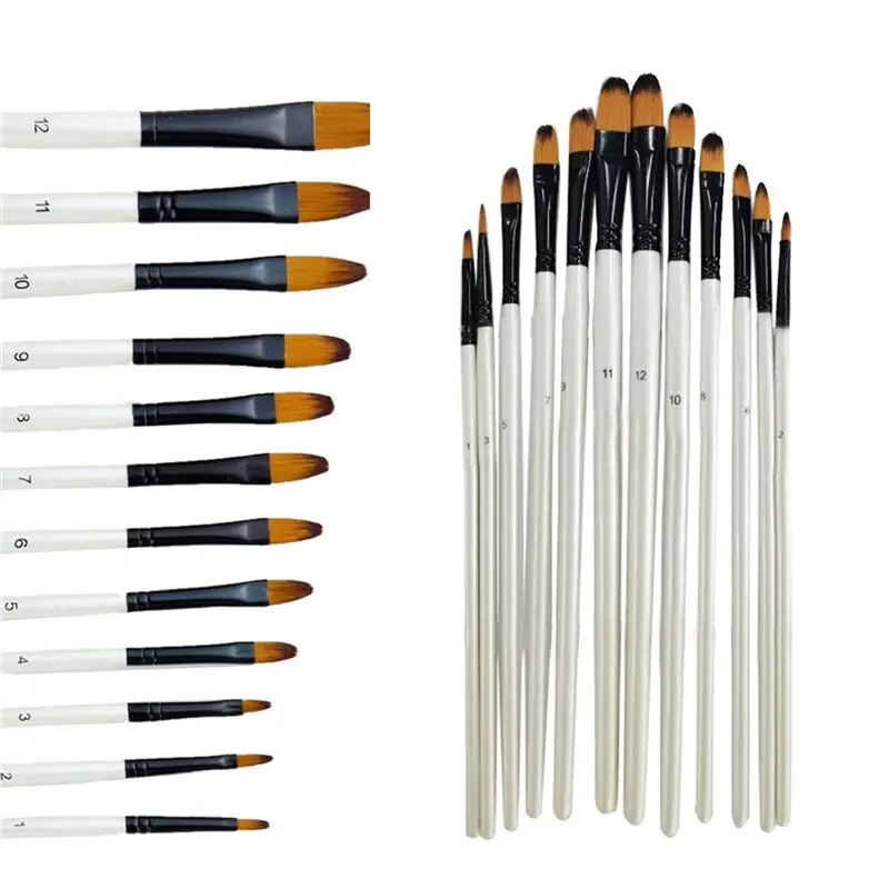 Artist Watercolor Brush, 12 Piece Pearl White Curved Head Brush Set, Professional Painting Brush Set-AEF7