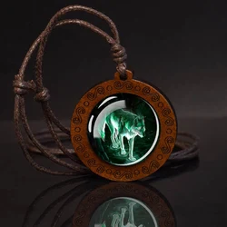 Cool Wolf Wood  Pendant Necklace Vintage Rope Chain Wolf Head Necklace Animal Jewelry