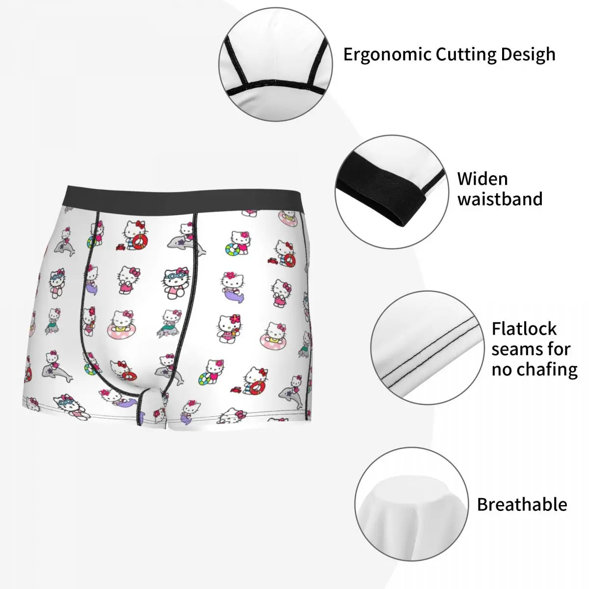 Hello Kitty Soft Quilt Underwear para homens, Swim Dolphin Boxers, Gag Gift, Shorts, Cuecas Boxer, Cuecas