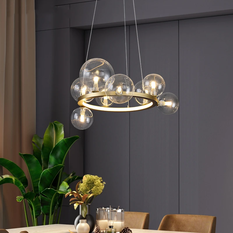 Chandeliers For Dining Room Clear Glass Bubble Ball Living Room Modern LED Ring Ceiling Chandelier Nordic Designer Bedroom Light