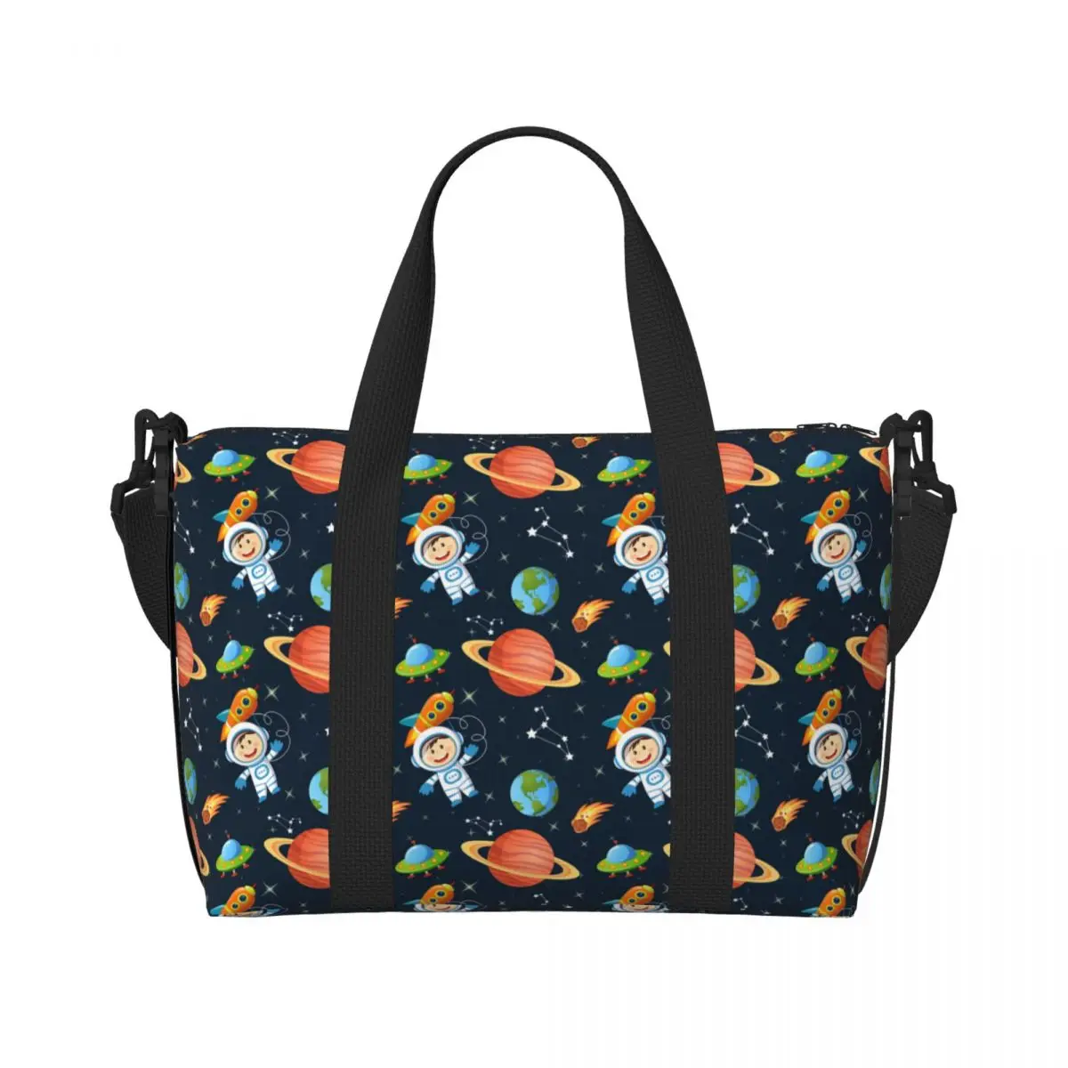 Custom Large Space Universe Astronaut Tote Bag for Women UFO Spaceship Shopping Shoulder Gym Beach Travel Bag