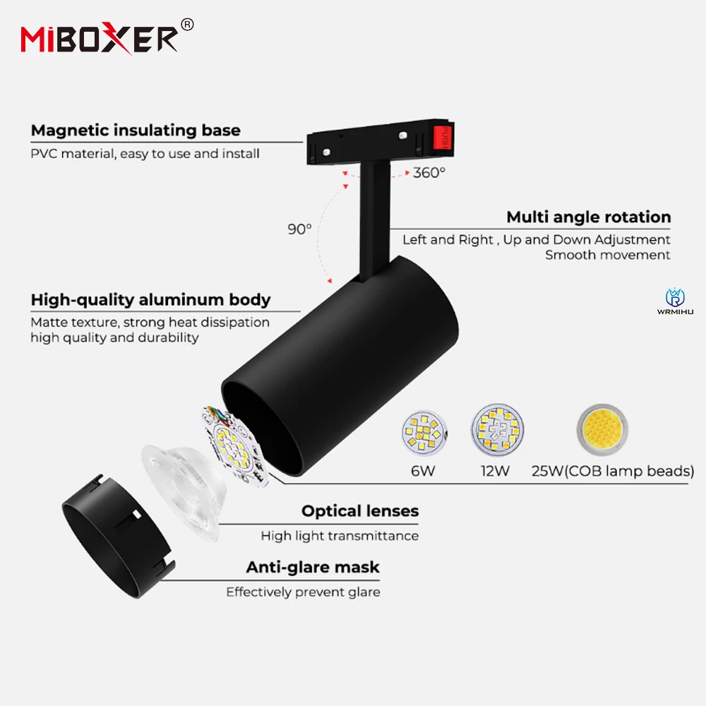 Miboxer Zigbee Series Smart Dual White RGB+CCT Magnetic Spotlight 6W 10W 12W 24W 25W Guide Rail Light For Background lighting