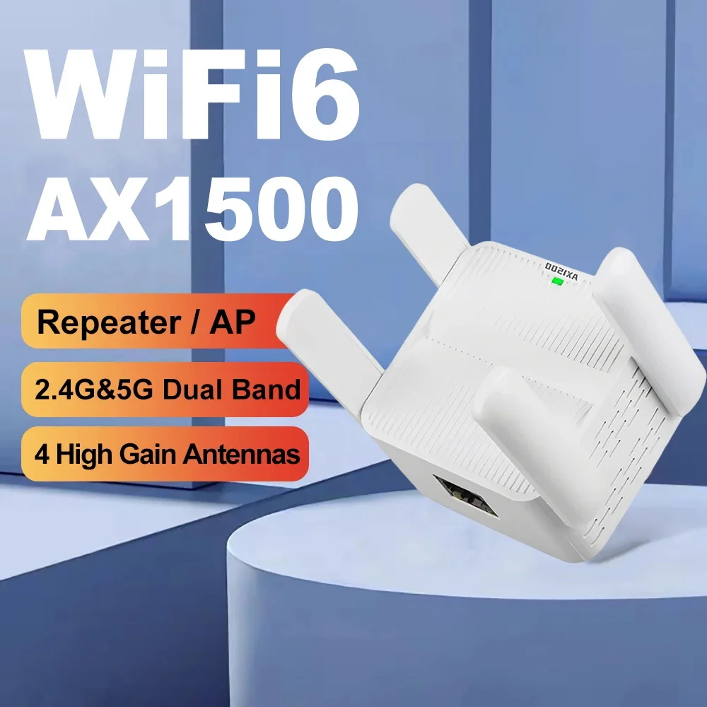 1500Mbps Wireless WiFi Repeater 2.4/5.8G Dual Band Signal Router WiFi 6 Long Range Wireless WiFi Extender Amplifier WIFI Booster