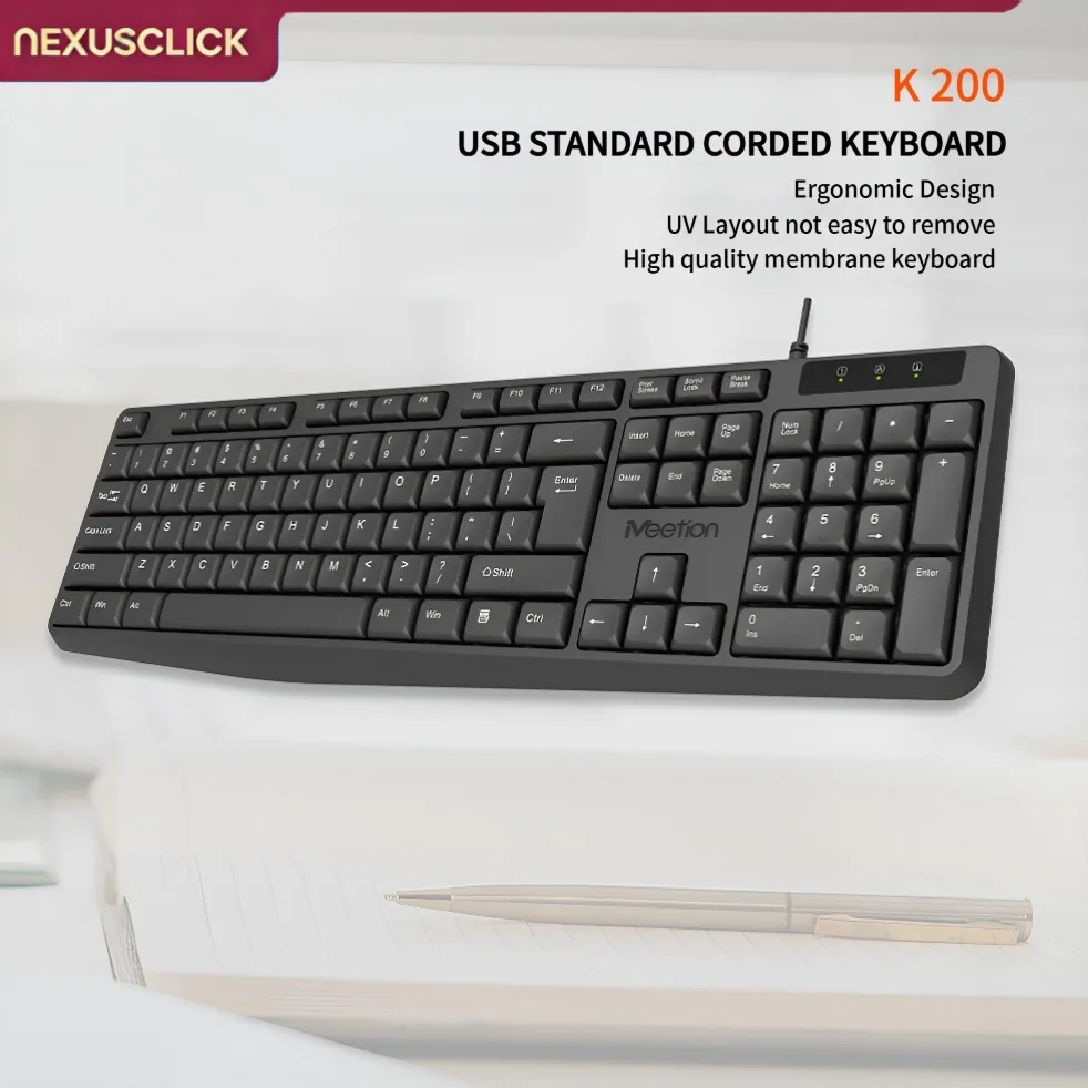 NexusClick Full Size 104 Keys USB Wired Silent Keyboard, Waterproof UV Coating Wear Resistant Durable Office Computer Keyboard