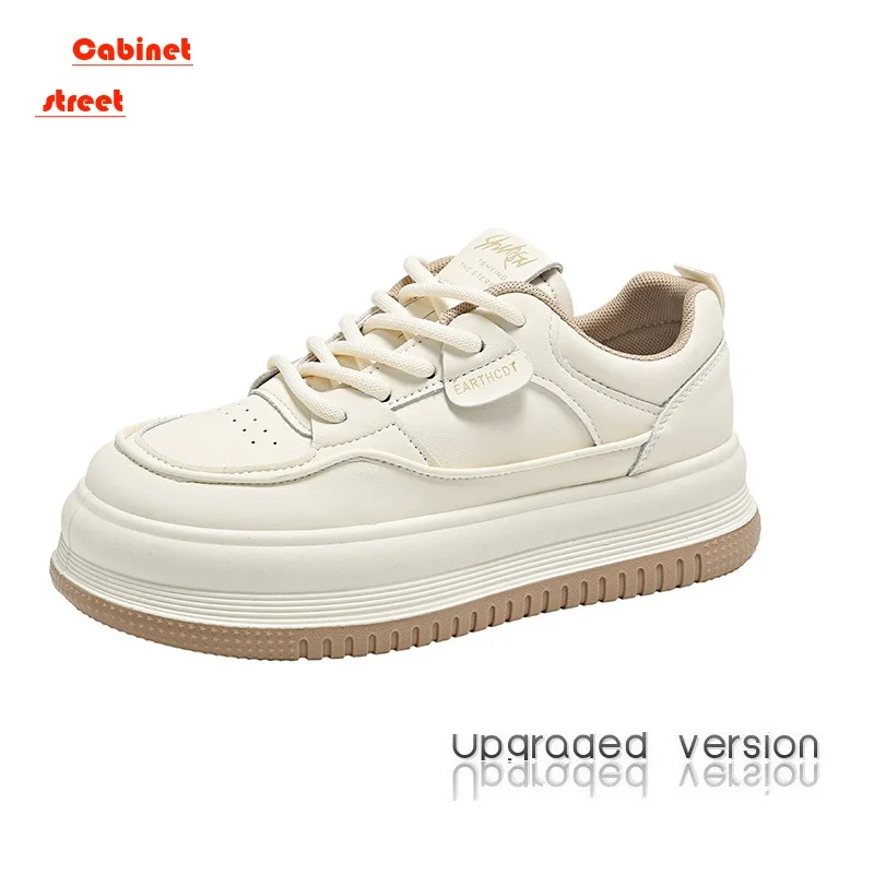 

2024 Leather Small White Shoes Thick-soled Increase Spring New Light Soft Soled Sports Shoes Students Casual Single Shoes