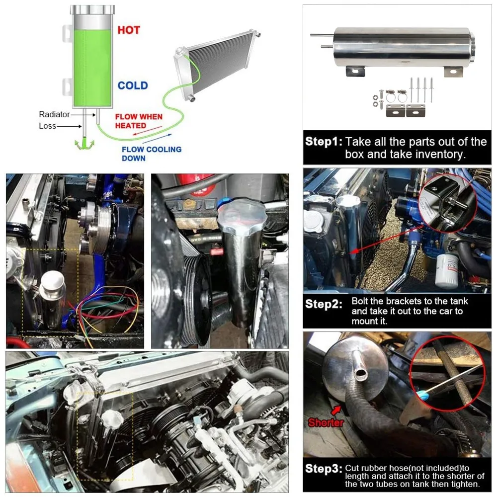 2\'\'x13” / 3\'\'x10” Universal Radiator Coolant Overflow Puke Tank Polished Stainless Steel Radiator Coolant Overflow Tank Can