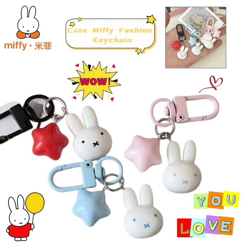 Kawaii Miffy Keychain Cute Rabbit Pentagram Charm Ornament Car Backpack Zipper Accessories Cartoon Anime Peripherals Friend Gift