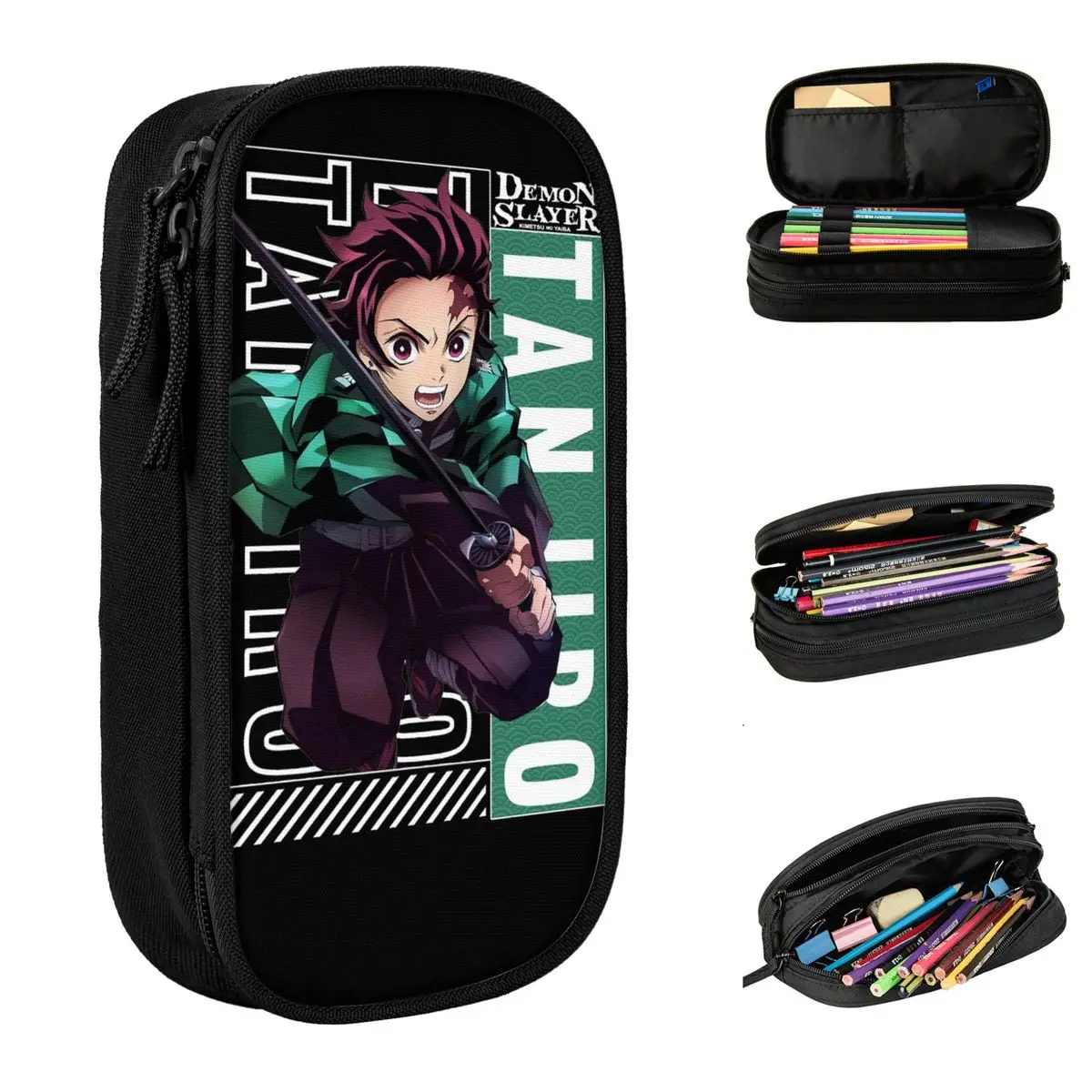 tanjiro kamado demonio slayer lapis case grande bolsa de armazenamento para estudantes pen holder presente do estudante novo 01