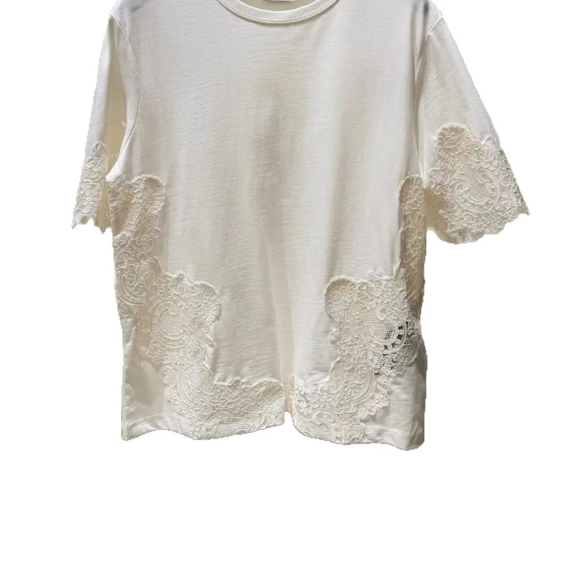 

Summer 2026 New Women O-Neck White Tee Tops Short Sleeve Embroidery Hollow Out Ladies Loose T-Shirt