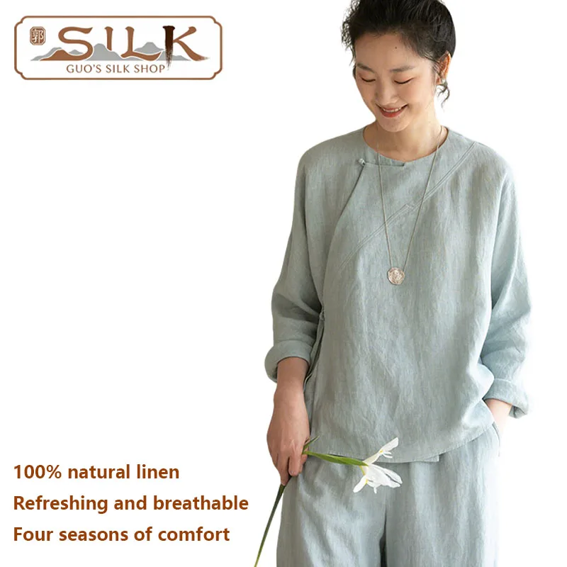 

Женская рубашка из натурального льна – повседневный топ в ретро-стиле – стильная повседневная одежда для отдыха и отпуска, комфортная и расслабляющая