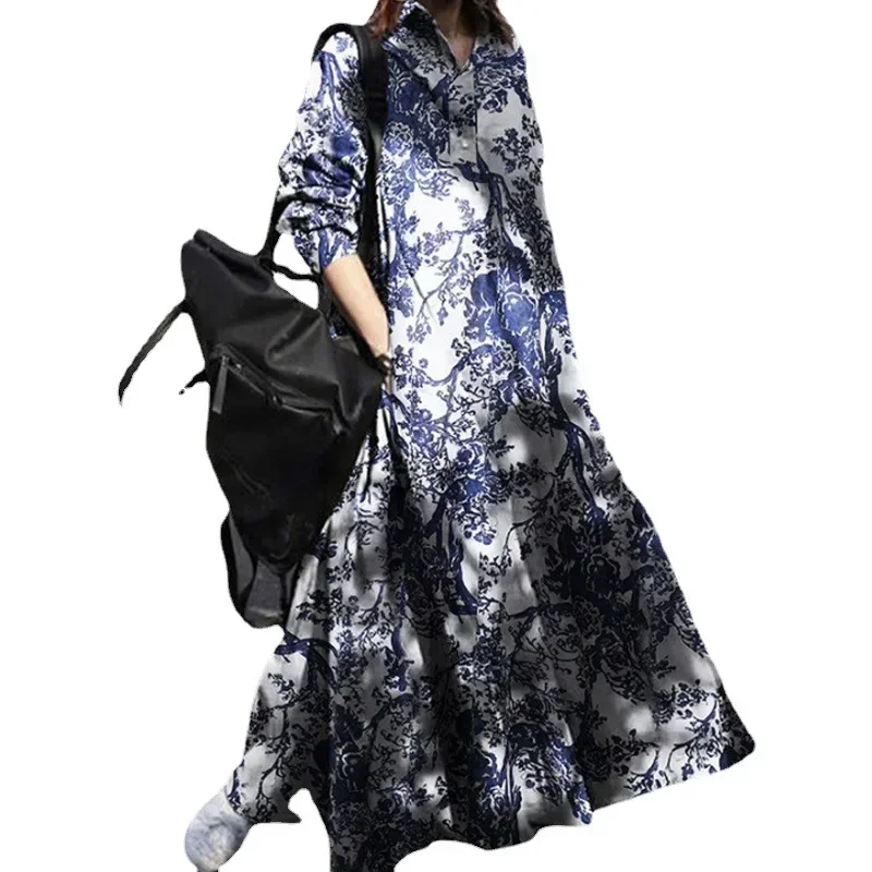 Women\'s Printed Shirt Dress European American Loose Robe Muslim Abayas for Women Middle East Dubai Indian Dress Clothing Abaya