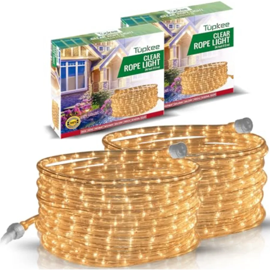 

Rope Light Warm Clear - 4 Feet 7.3 m for Indoor and Outdoor use - 0MM Diameter - 88 Clear Incandescent Long Life Bulbs Decorati