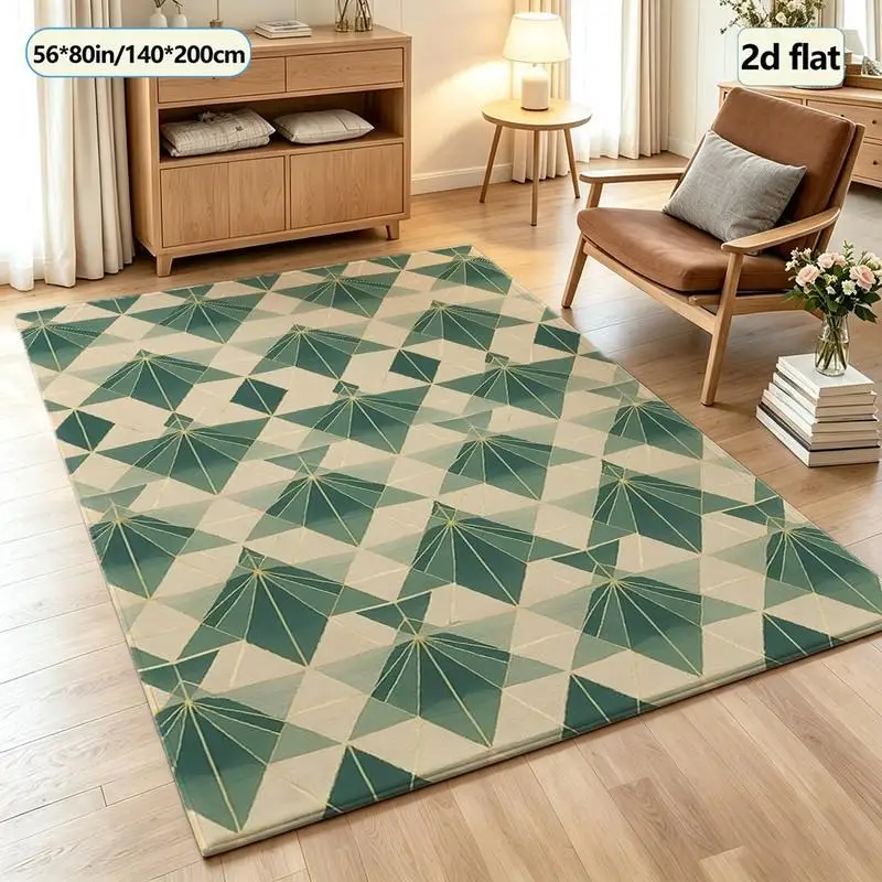 Retro Green Gold Geometric Diamond Pattern Carpet Washable Carpet Non-Slip Indoor Living Room Bedroom Home Floor Mat