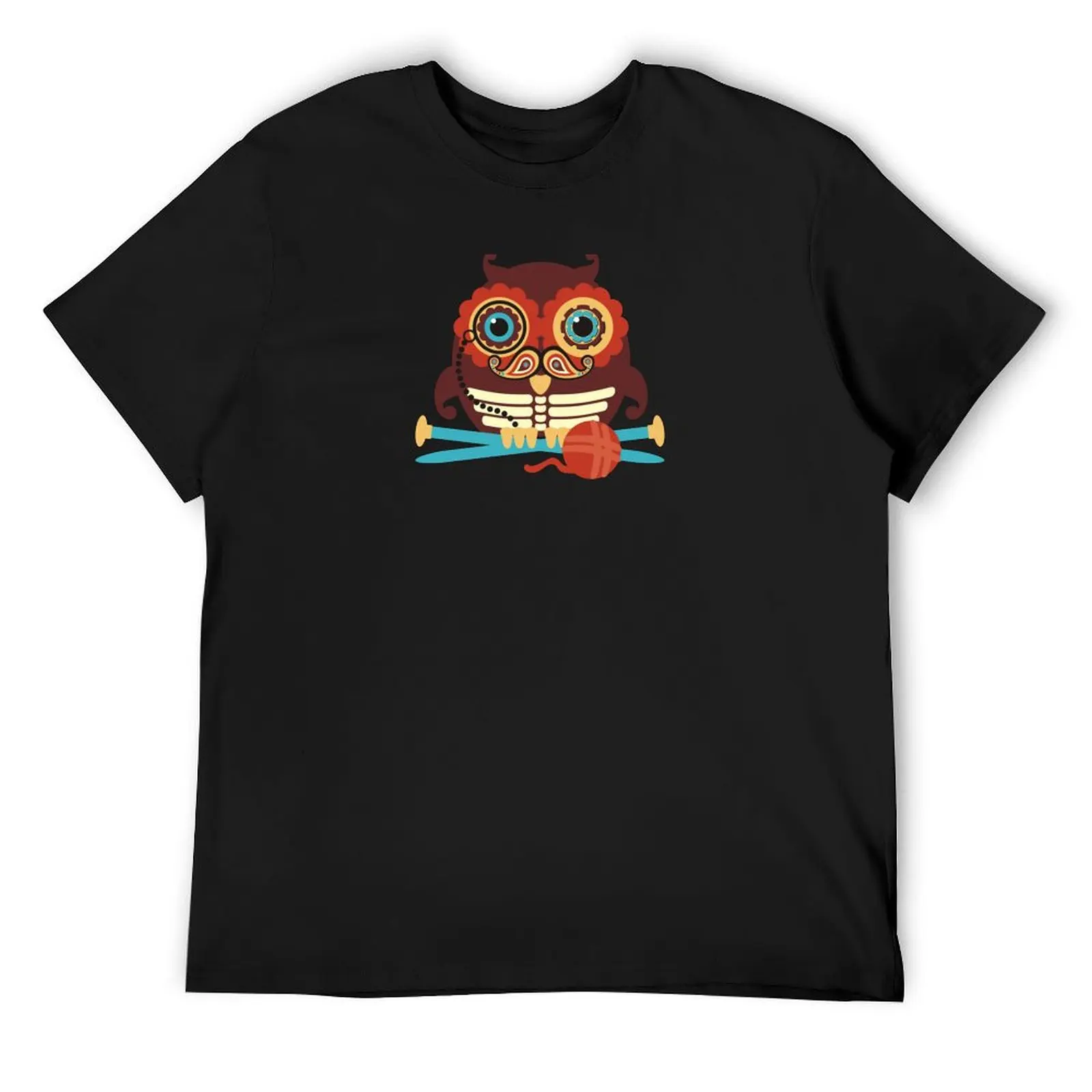 knitting needles owl paisley mustache steampunk skeleton T-Shirt quick-drying sublime vintage clothes anime clothes mens fashion