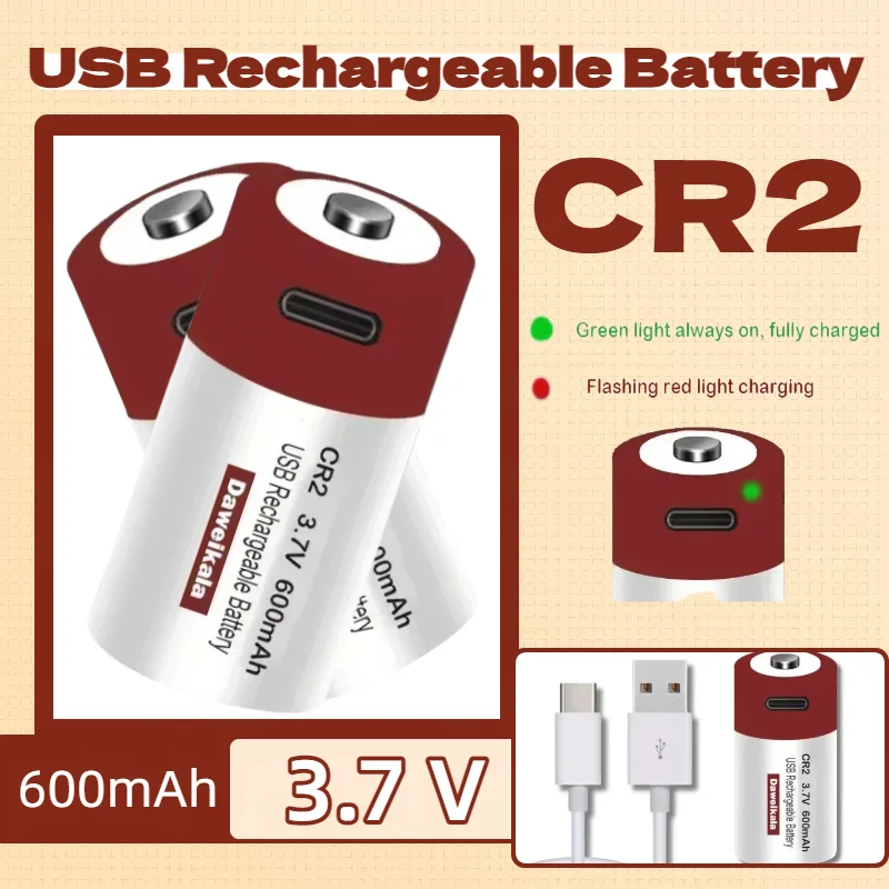 

3.7V CR2 Li-ion USB Rechargeable Battery with Free Type-C Cable for Camera Range Finder Disc Brake Lock SP-1 Printer Flashlight