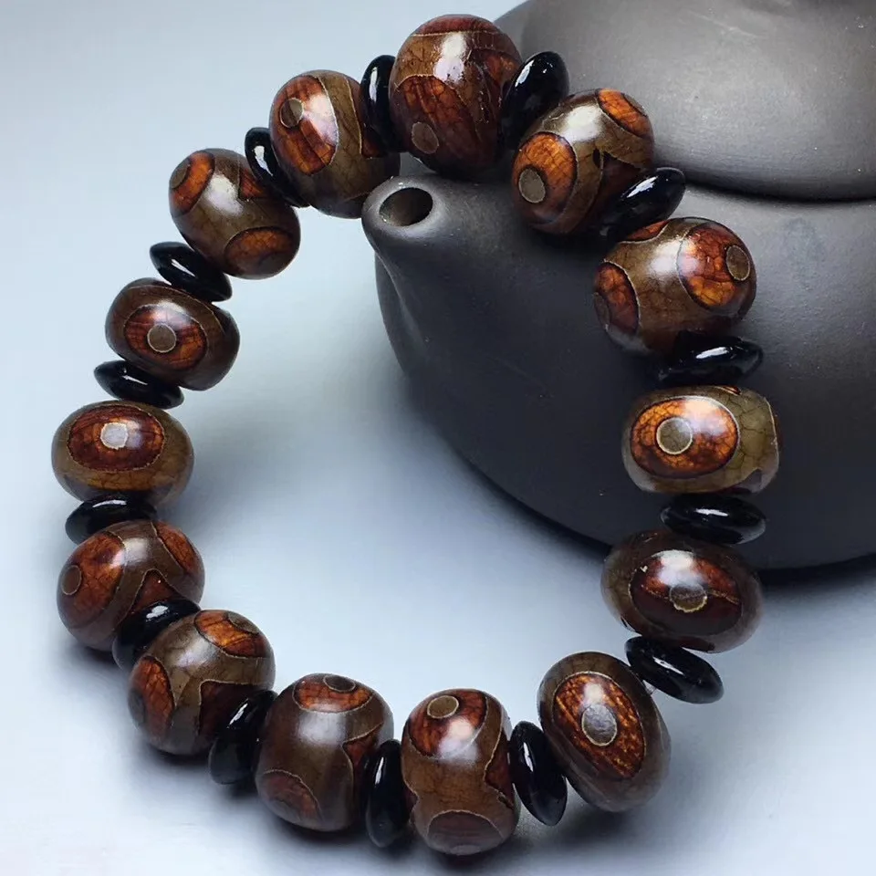 Natural Tibetan Agate Three Eye Dragon Abacus Bead Bracelet for Men and Women