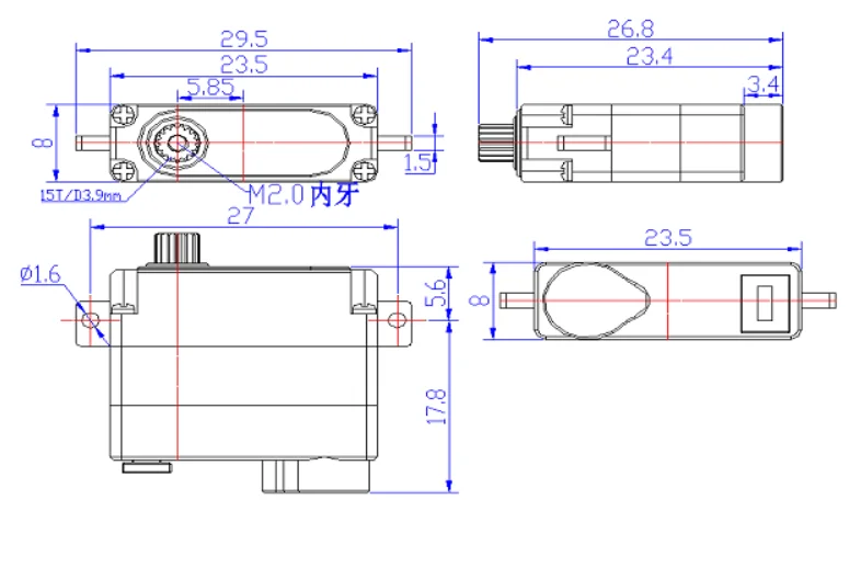 มินิเซอร์โว 6V 3กก. เกียร์โลหะเต็มตัว สำหรับเครื่องบิน ZOHD Volantex ใช้กับมอเตอร์ 12 กรัม สำหรับเฮลิคอปเตอร์ รถ เรือ ของเล่นโมเดลควบคุมระยะไกล