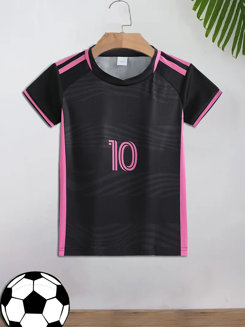 Kids' Casual Sports Football Top Fixed Number 10 Custom Name Suitable for Soccer Sports Daily Wear Children's T-Shirt