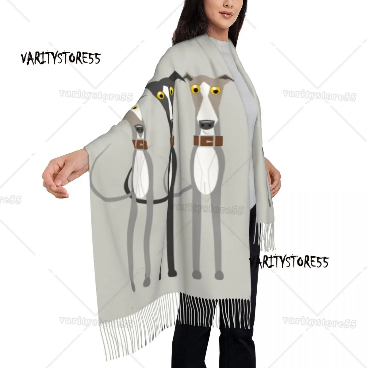 Custom Cute Greyhound Sighthound Dog Scarf Wrap Women Long Winter Warm Tassel Shawl Unisex Whippet Puppy Scarves