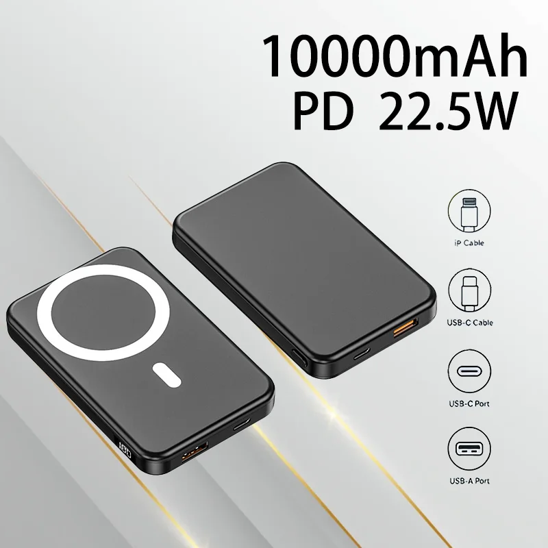 Portable 10000mAh Magnetic Wireless Power Bank 22.5W Fast Charging Emergency Power Supply Lightweight for Outdoor Travel
