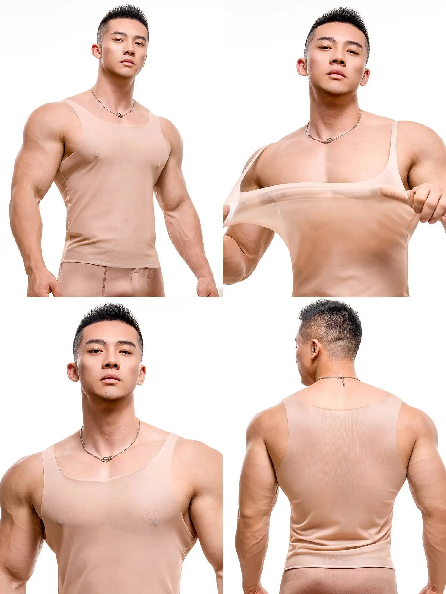 Small-sized Transparent Men Tank Top Sexy Plus Size Male Satin Sheer Tight Vest
