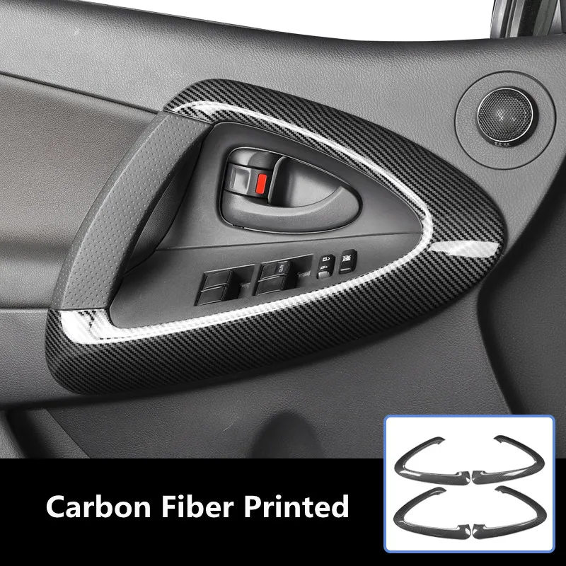 4pcs Carbon Fiber Printed Car Interior Inner Handle Panel Sticker Cover for Toyota RAV4 2009 2010 2011 2012 2013 2014