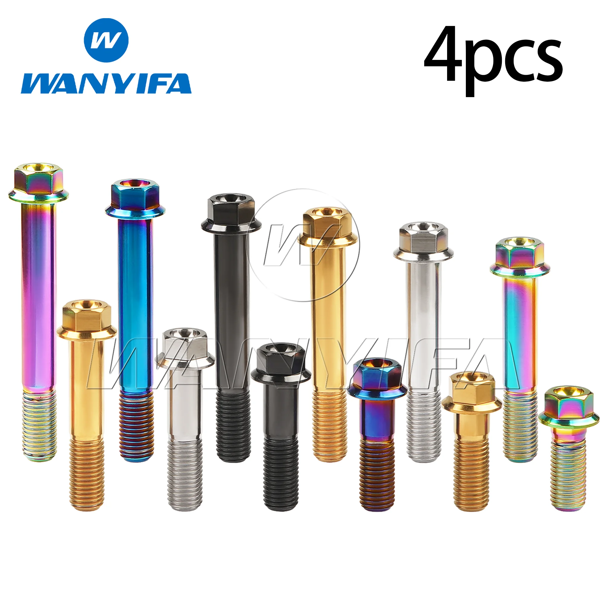Wanyifa Titanium Bolts  Pitch 1.25/1.5 Head Hexagon Head M12x30-90mm Flange Motorcycle Modification Screws 4pcs
