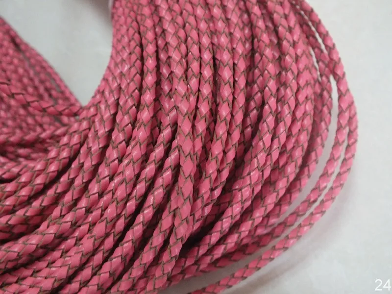 50m/lot 3mm Pink Braided Leather Cord For Jewelry Making Cord