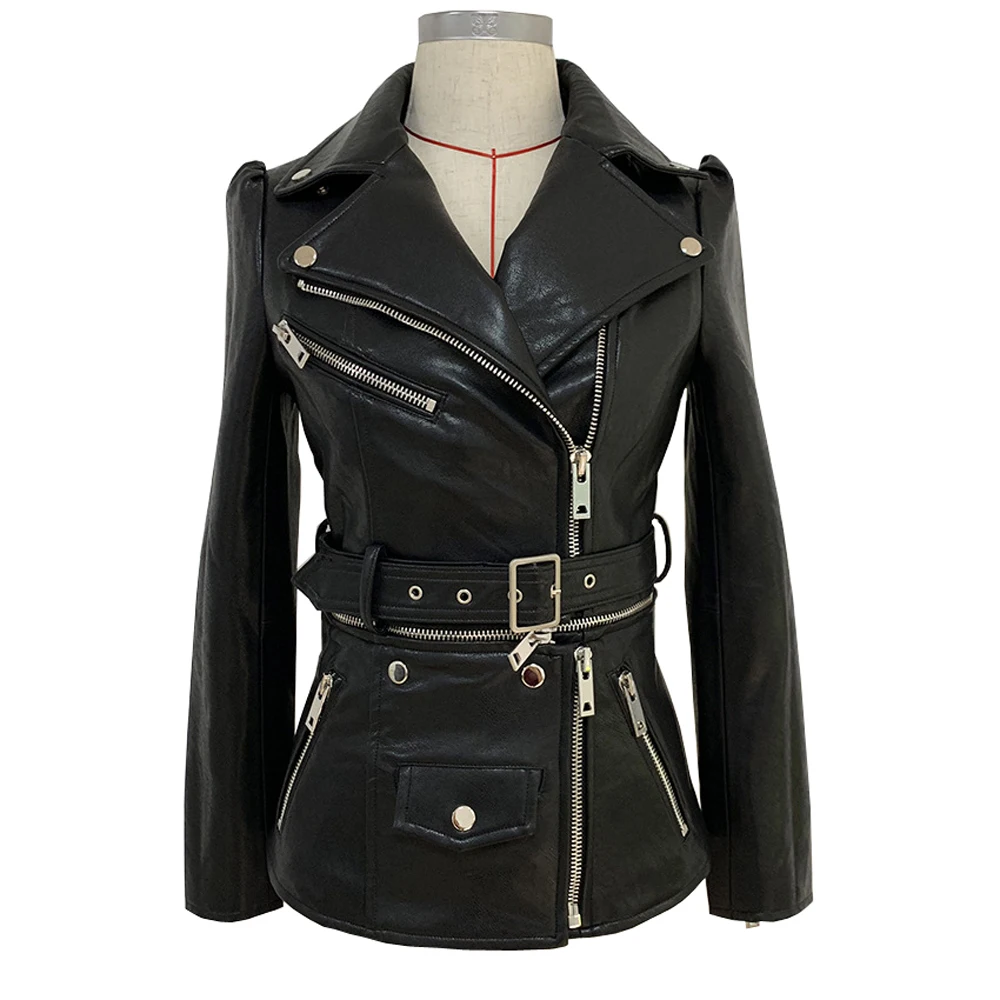 

2022 New Fashion British Style Women's Jacket With Detachable Hem Slim Fit Diagonal Zipper Women's Leather Jacket