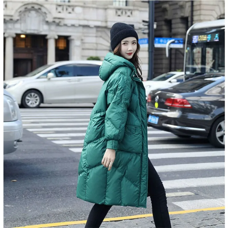 

2023 New 100kg Women Down Jacket Winter Coat Female Mid Length Version Parkas Large Size Outwear Hooded Loose Overcoat