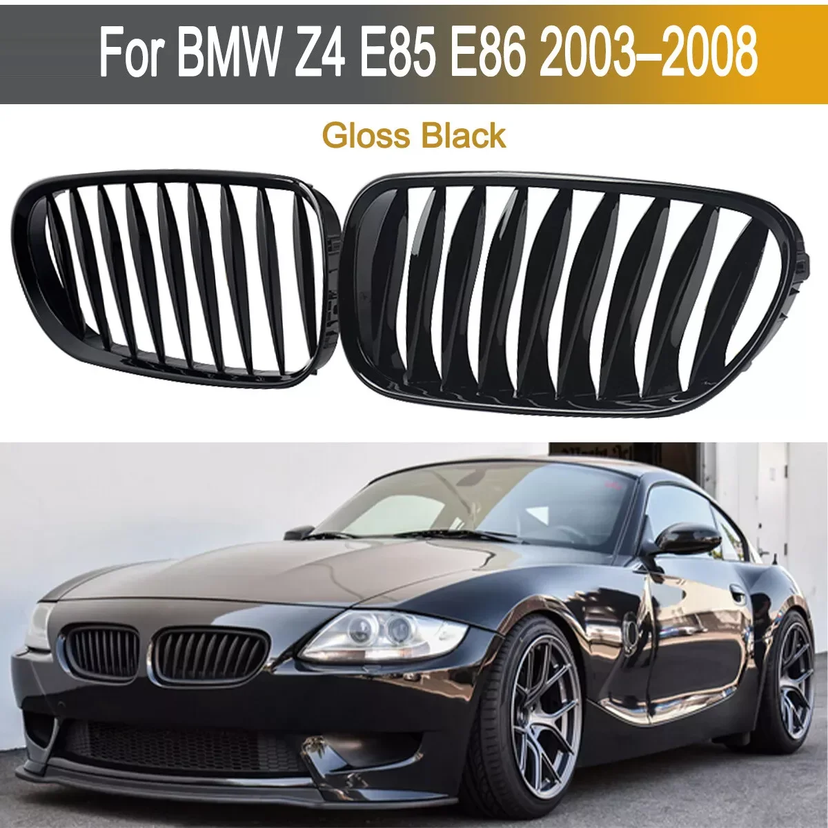 

2 шт. передний бампер автомобиля, решетка для почек, капот, гоночные грили, глянцевый черный для BMW Z4 E85 E86 Coupe 2003-2008 51117117757 51117117758