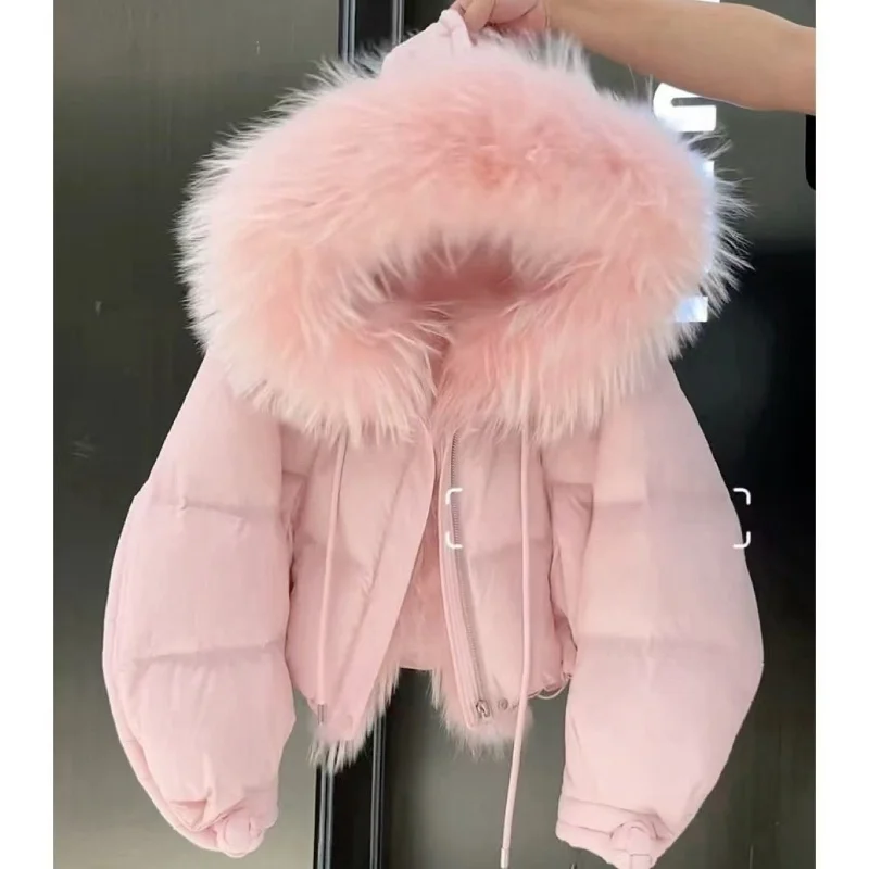 Girls' Down Jacket Winter New Style Children's Big Fur Collar Down Cotton Jacket Korean Thickened Warm Cotton Coat 5-14Y