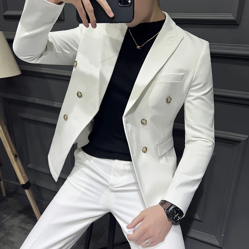 

Men's (suit + trousers) Large size chunky high-quality double-breasted business suit Groom's wedding suit men's two-piece suit