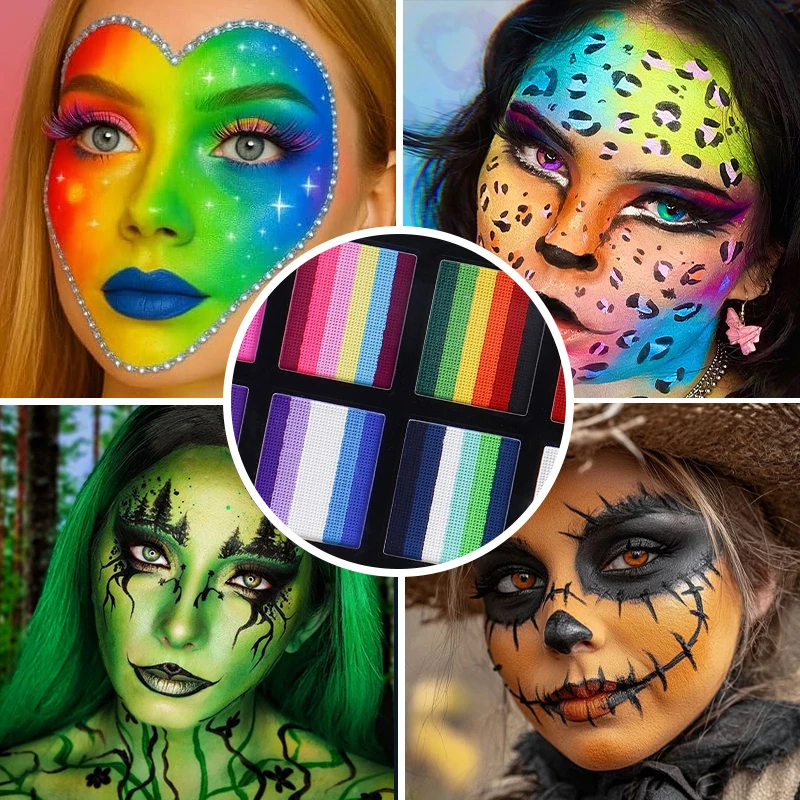 4PCS 10-color water-based dual-color UV fluorescent face body paint set for Halloween Christmas Masquerade Party Role Play